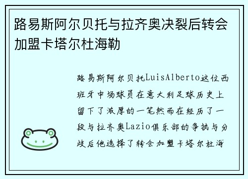 路易斯阿尔贝托与拉齐奥决裂后转会加盟卡塔尔杜海勒