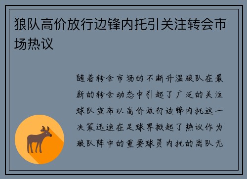 狼队高价放行边锋内托引关注转会市场热议